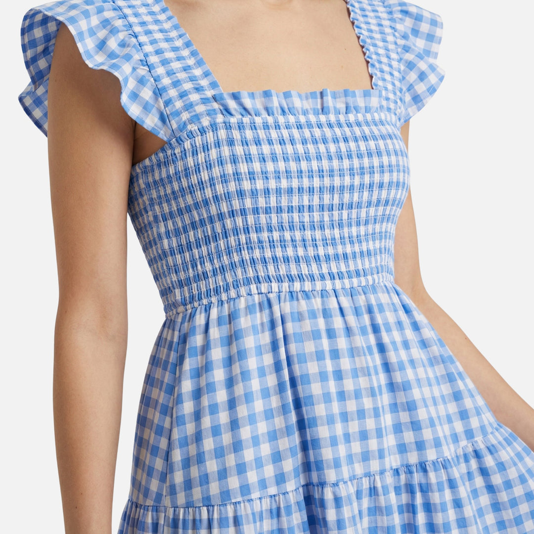 Vestido maxi de algodón con estampado a cuadros para mujer