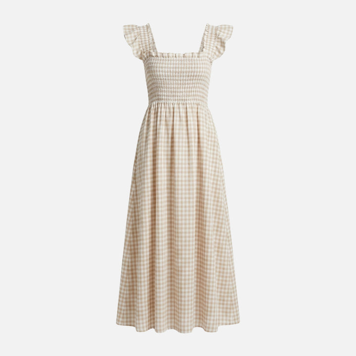 Vestido maxi de algodón con estampado a cuadros para mujer
