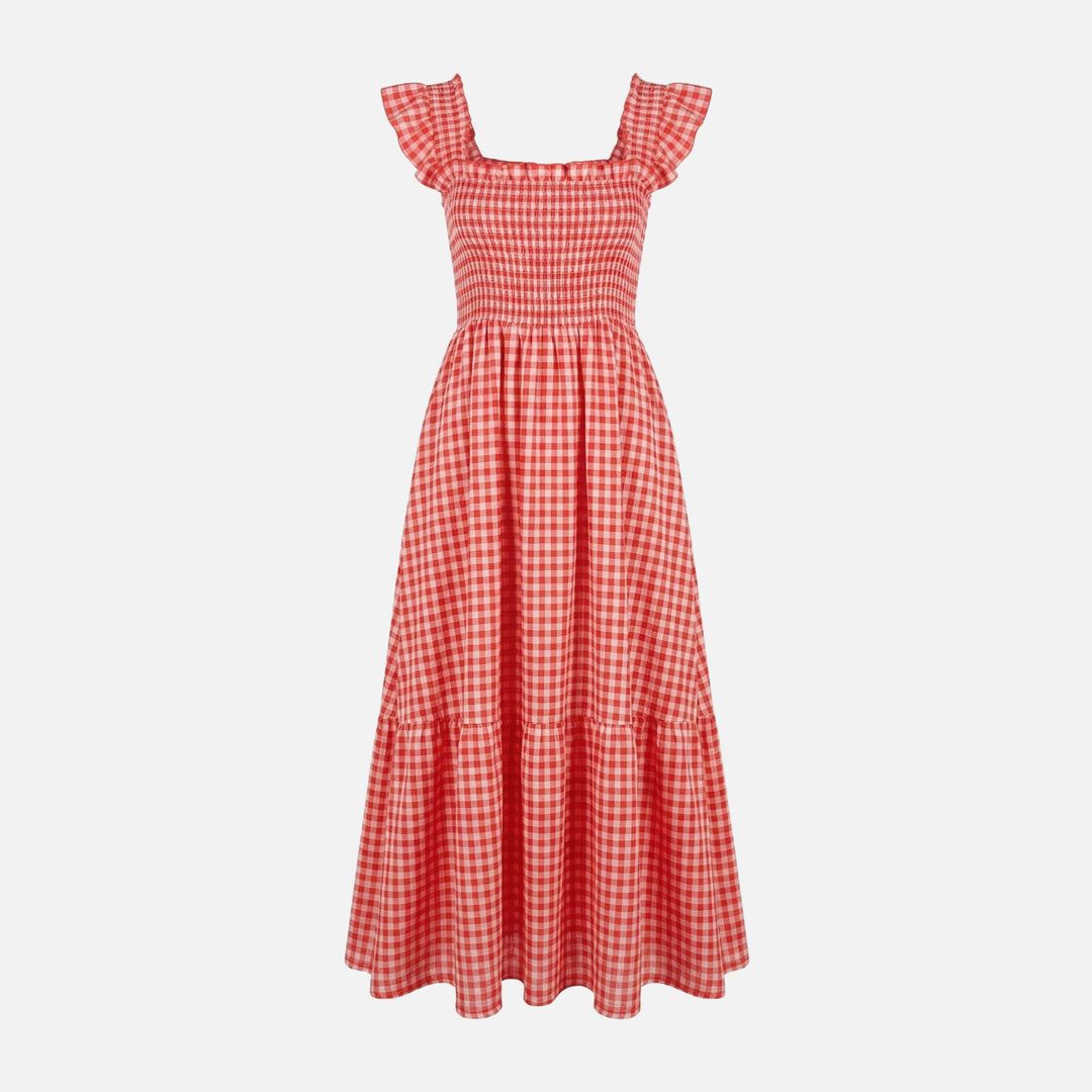 Vestido maxi de algodón con estampado a cuadros para mujer