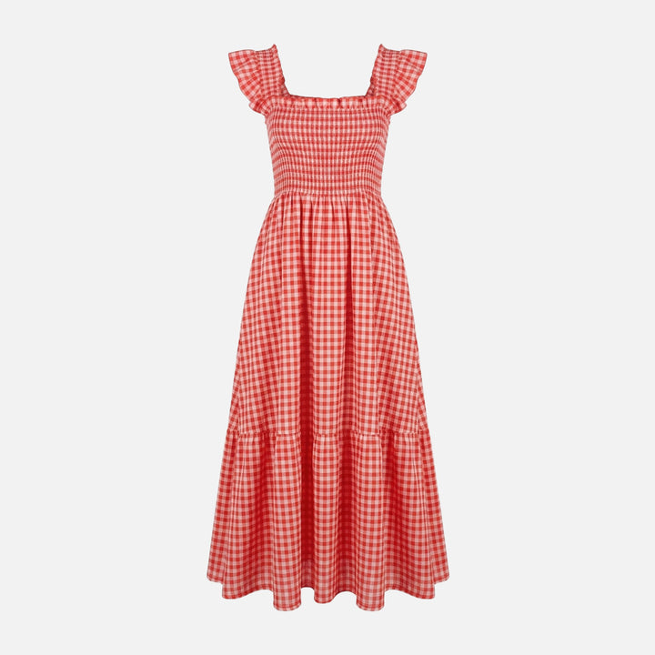 Vestido maxi de algodón con estampado a cuadros para mujer