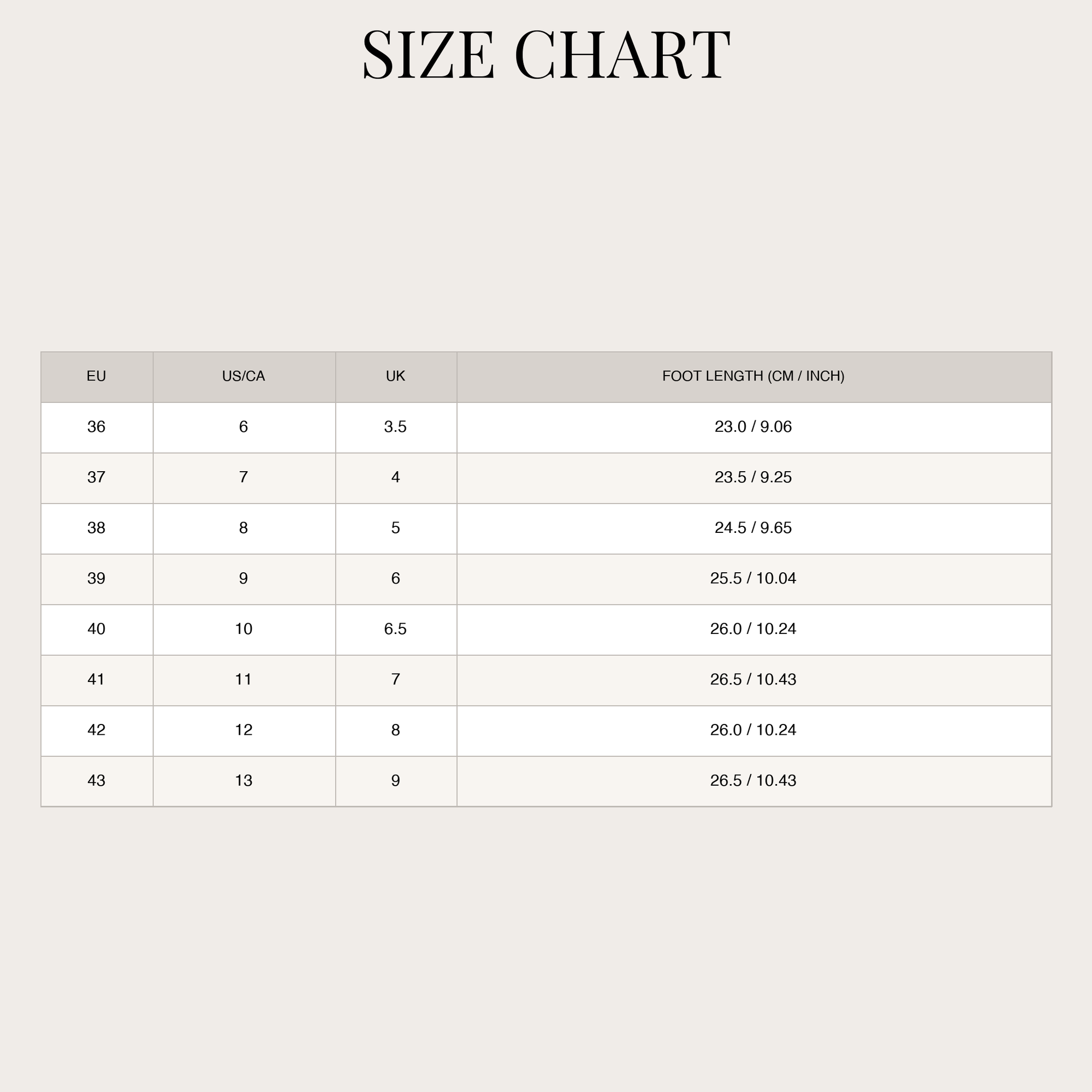 Size chart