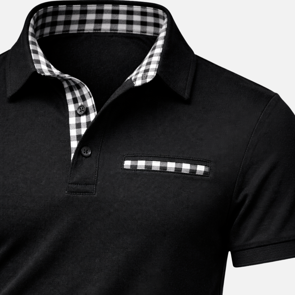 Long Sleeve Polo Shirt with Check Collar for Men