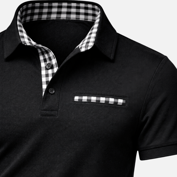 Long Sleeve Polo Shirt with Check Collar for Men