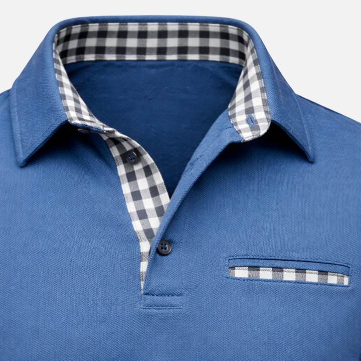 Long Sleeve Polo Shirt with Check Collar for Men
