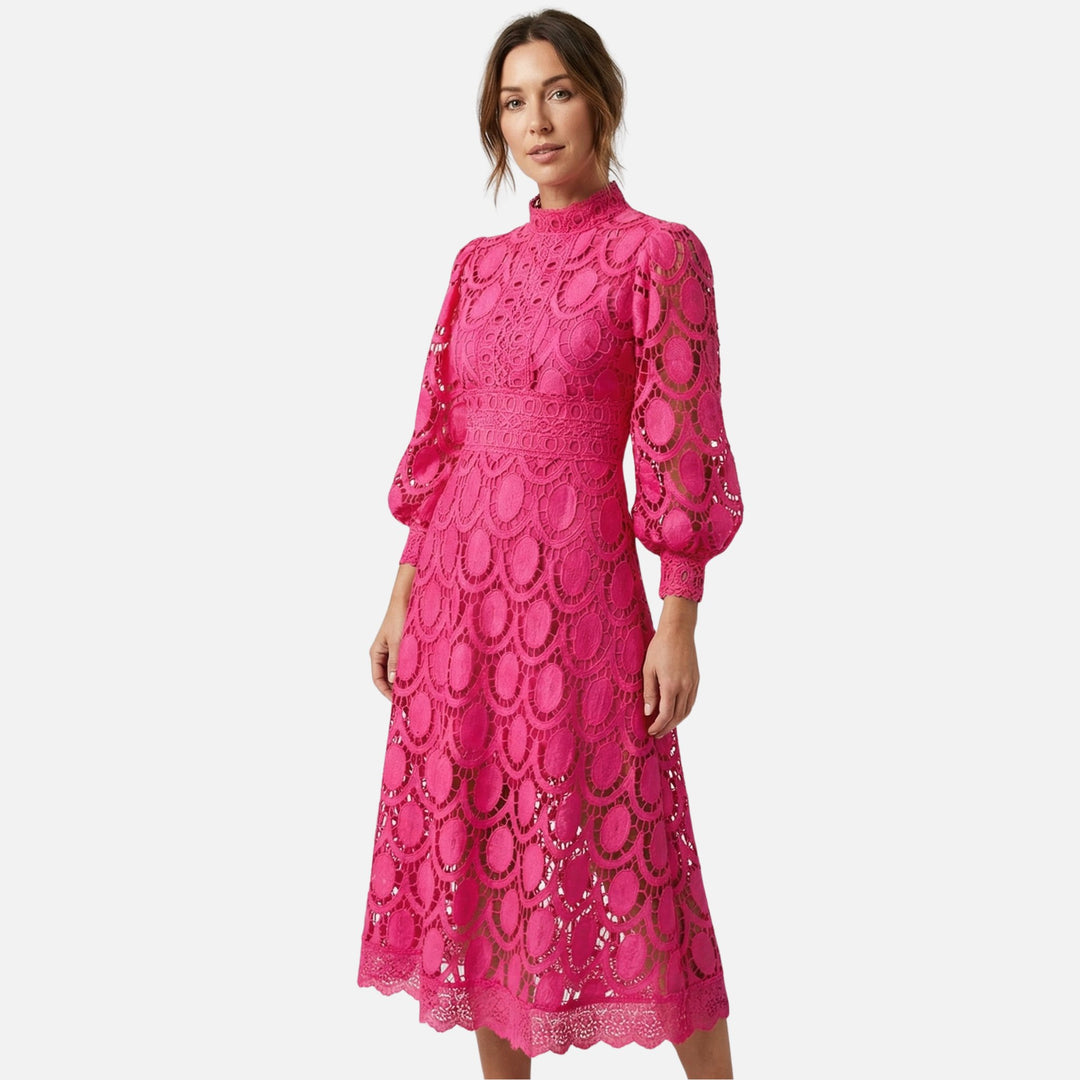 Abito midi in pizzo floreale con colletto alla coreana, linea A da donna