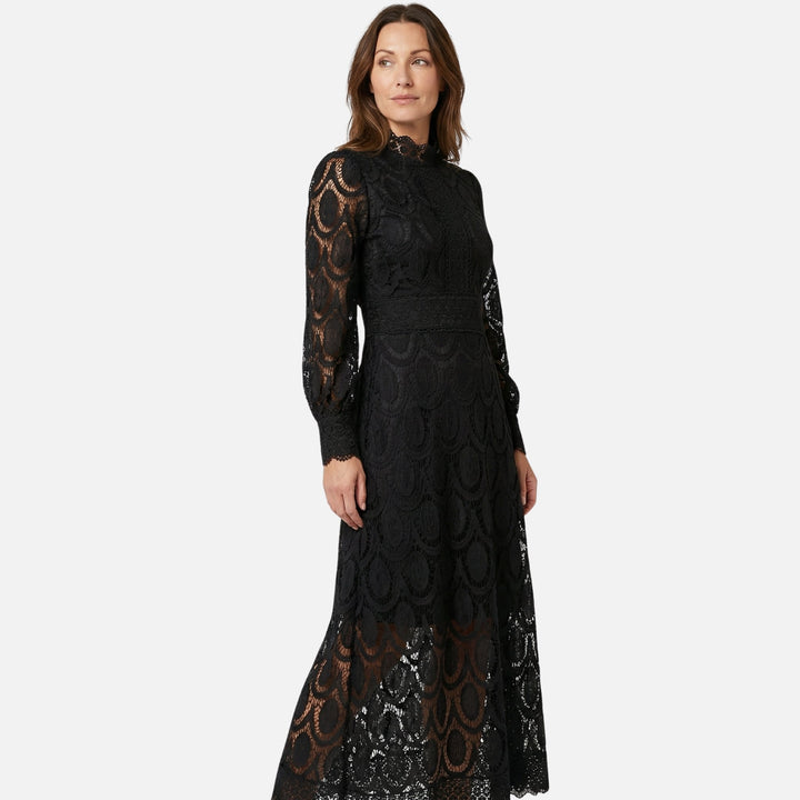 Abito midi in pizzo floreale con colletto alla coreana, linea A da donna