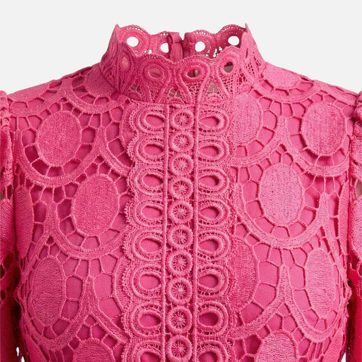 Abito midi in pizzo floreale con colletto alla coreana, linea A da donna
