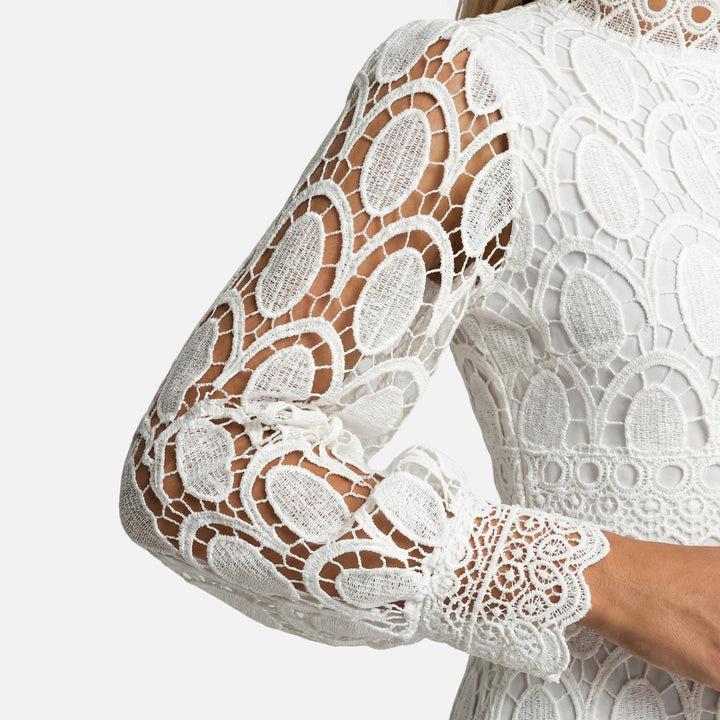 Abito midi in pizzo floreale con colletto alla coreana, linea A da donna
