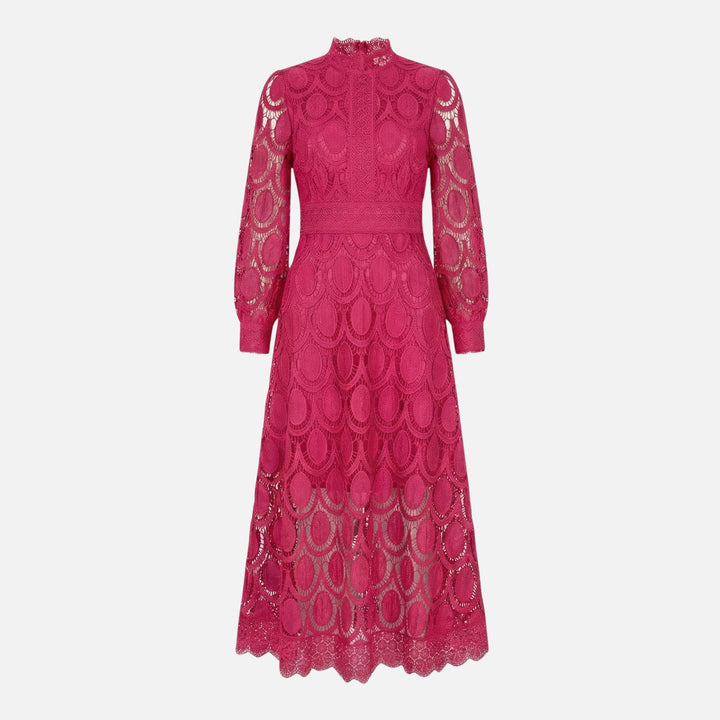 Abito midi in pizzo floreale con colletto alla coreana, linea A da donna