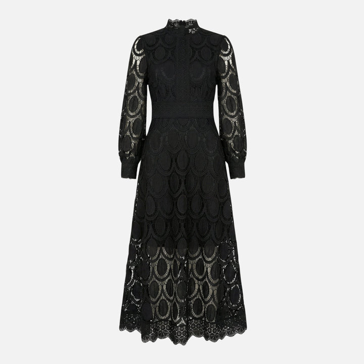 Abito midi in pizzo floreale con colletto alla coreana, linea A da donna