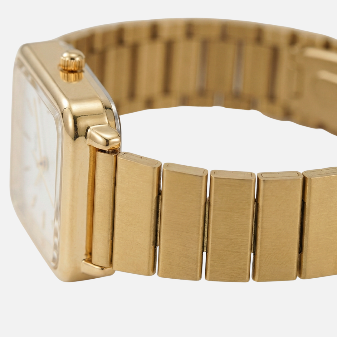 Minimalist gold-tone women's watch with square stainless steel dial