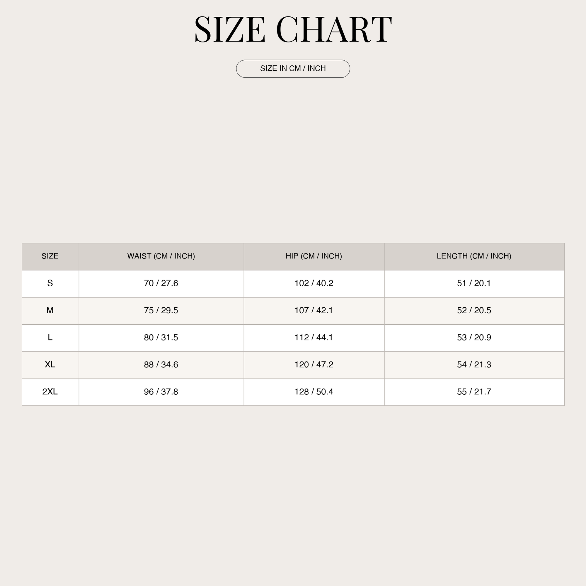 Size chart