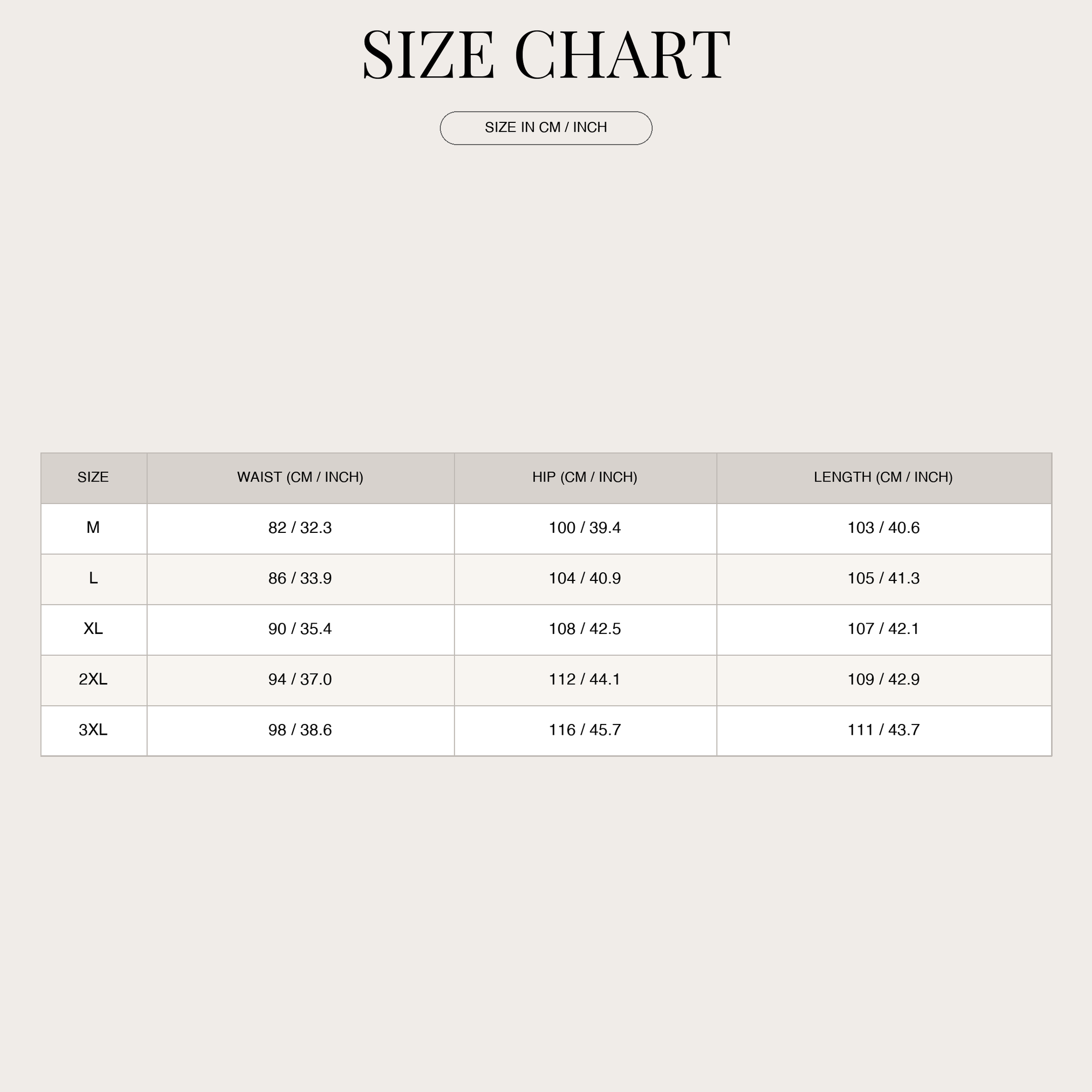 Size chart