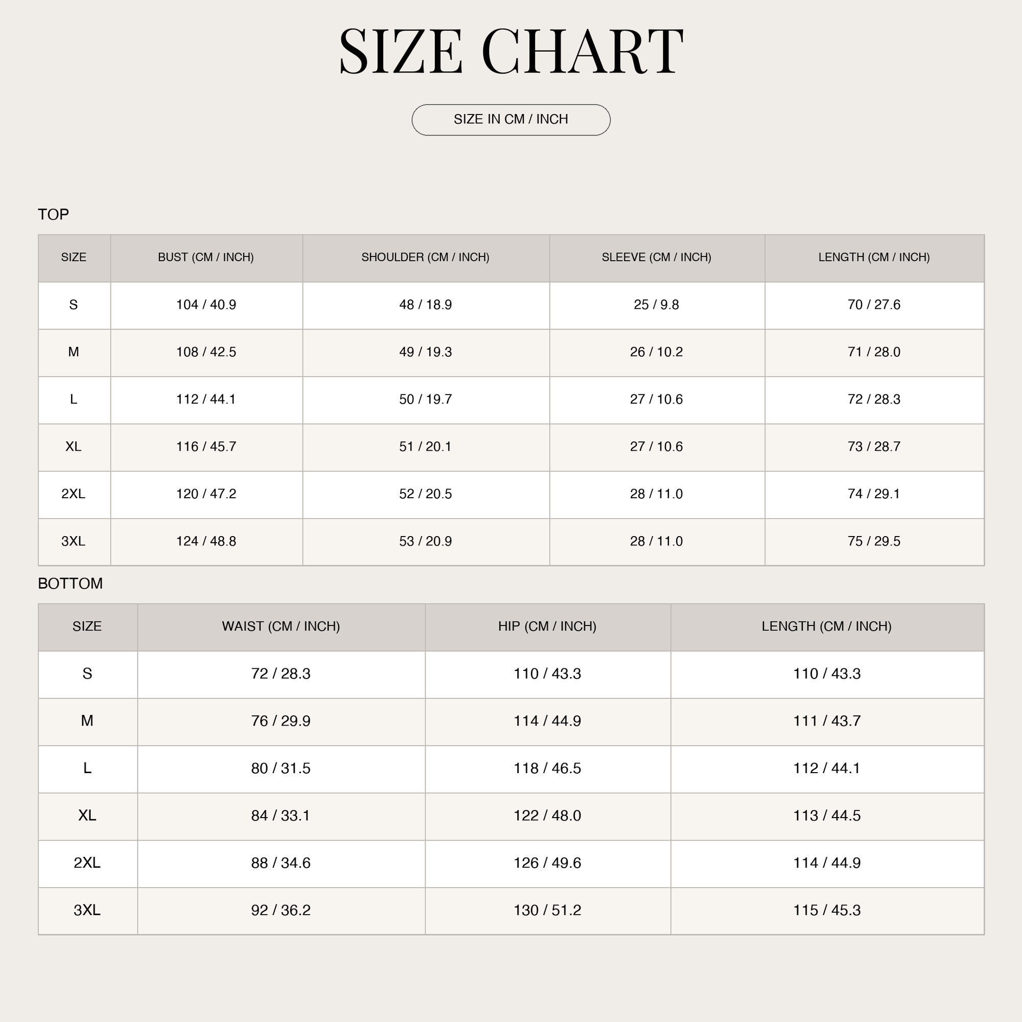 Size chart