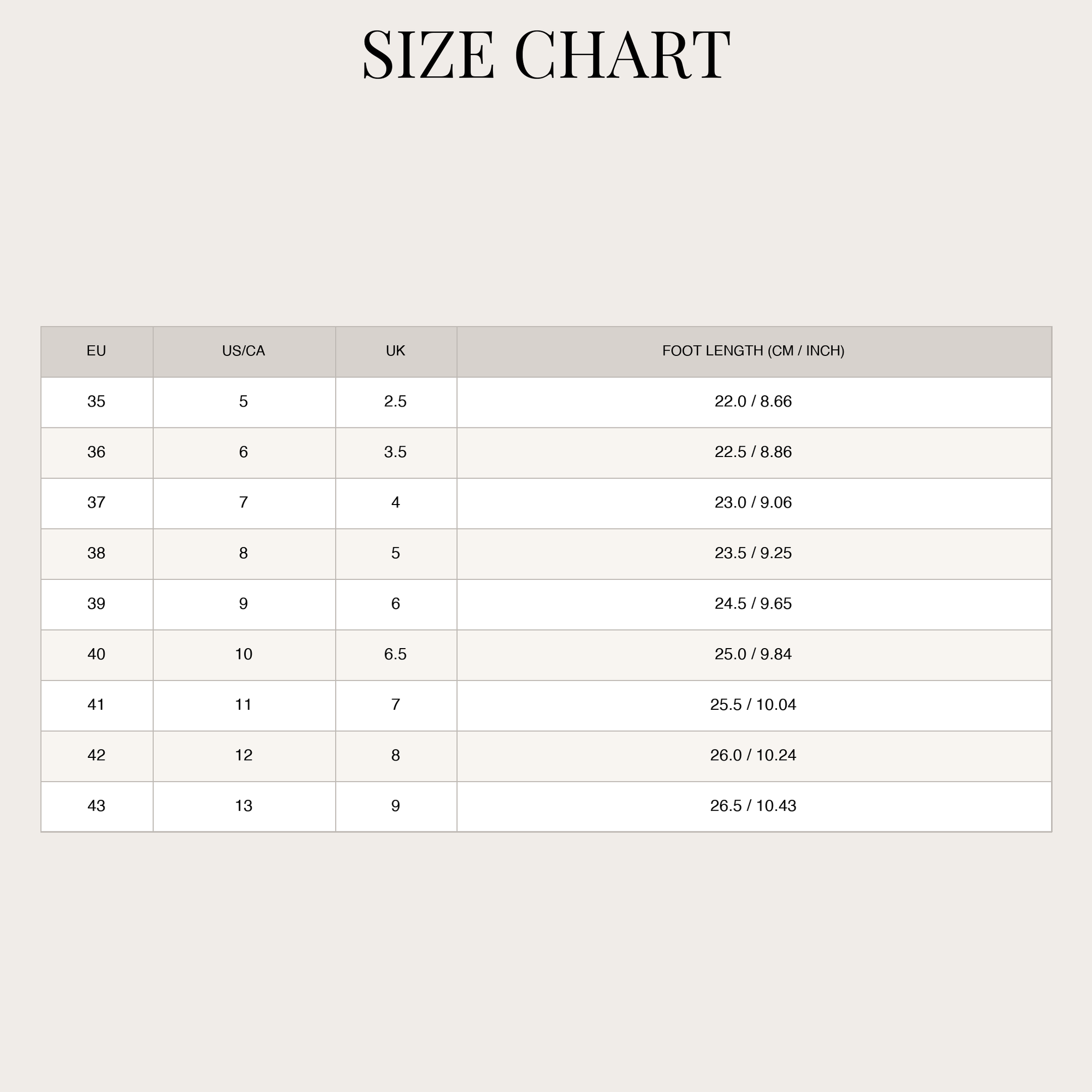 Size chart