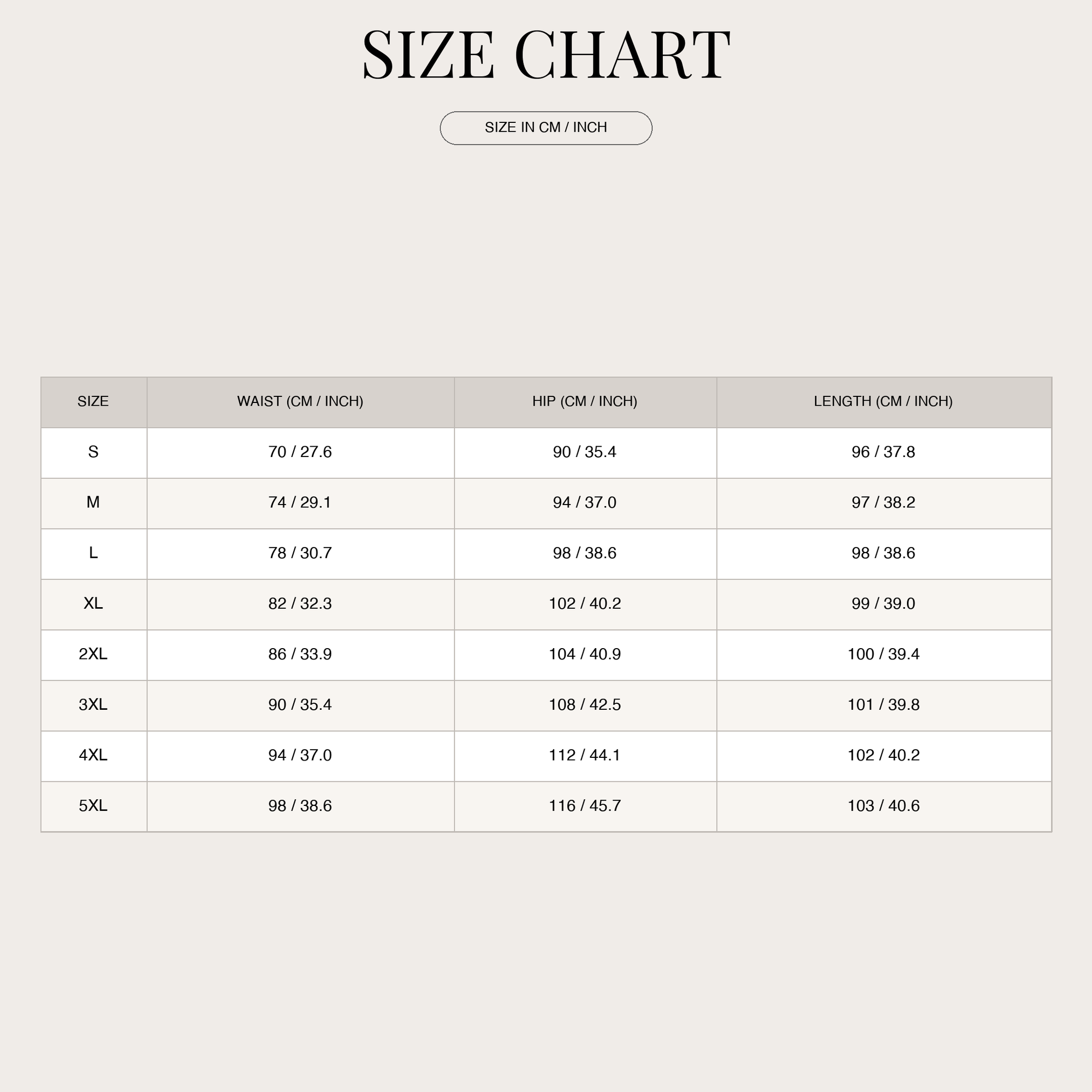 Size chart