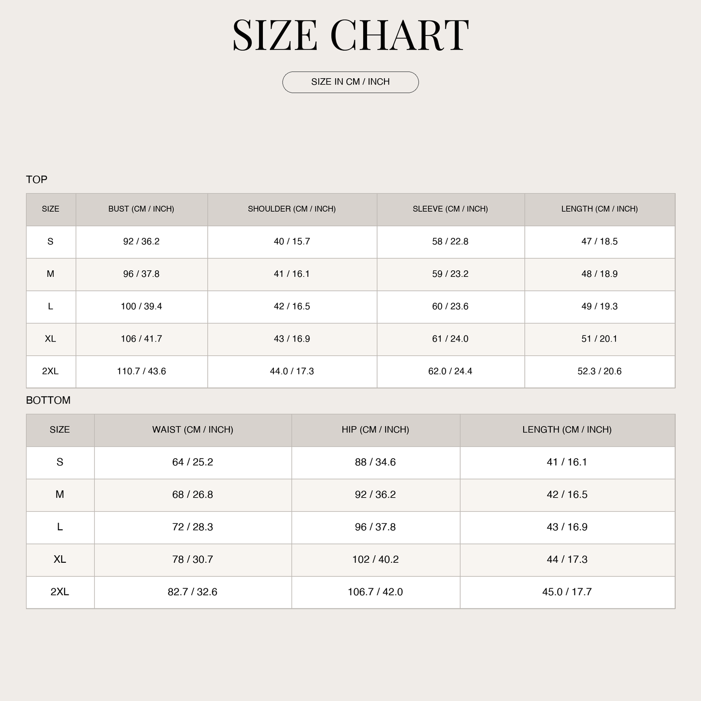 Conjunto de algodón con estampado de cuadros para mujer size chart