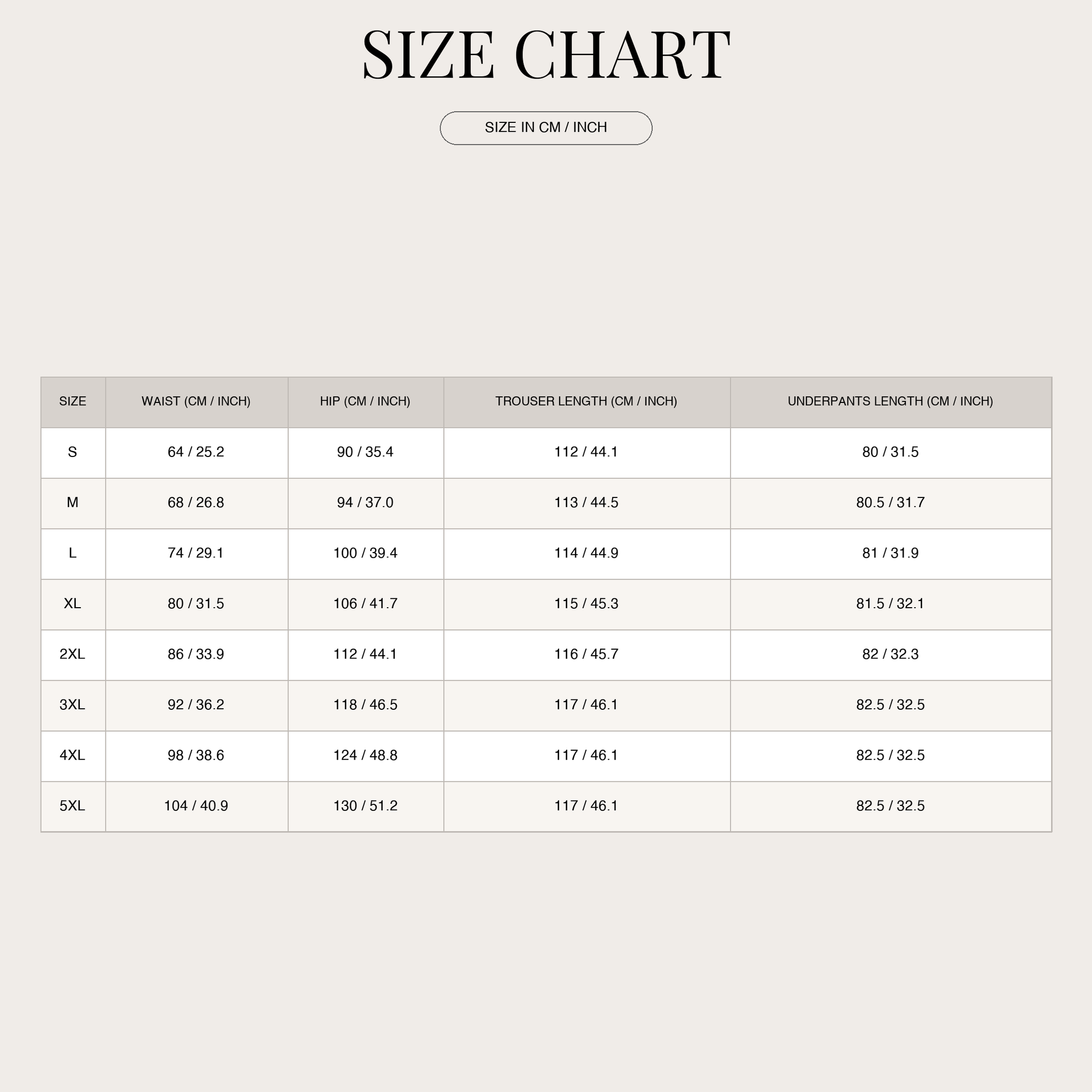 Size chart
