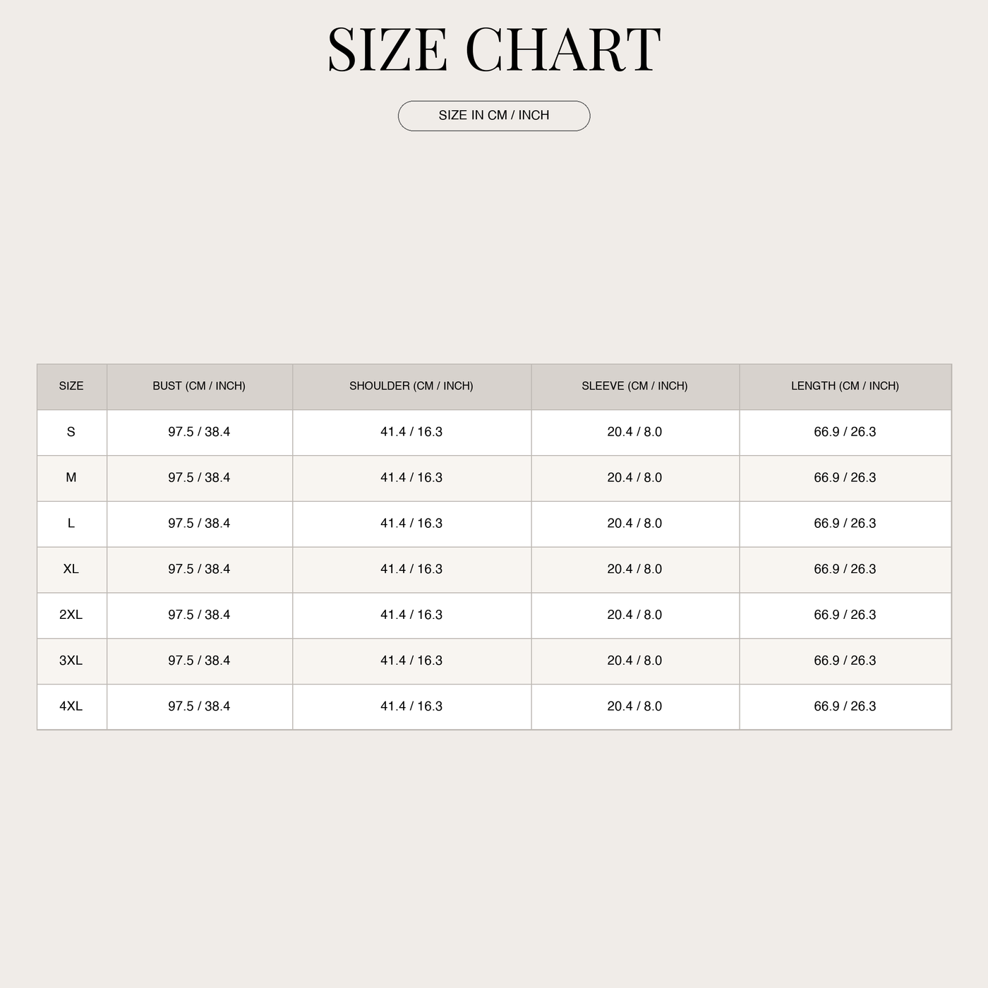 Cotton shirt with full button placket for men size chart