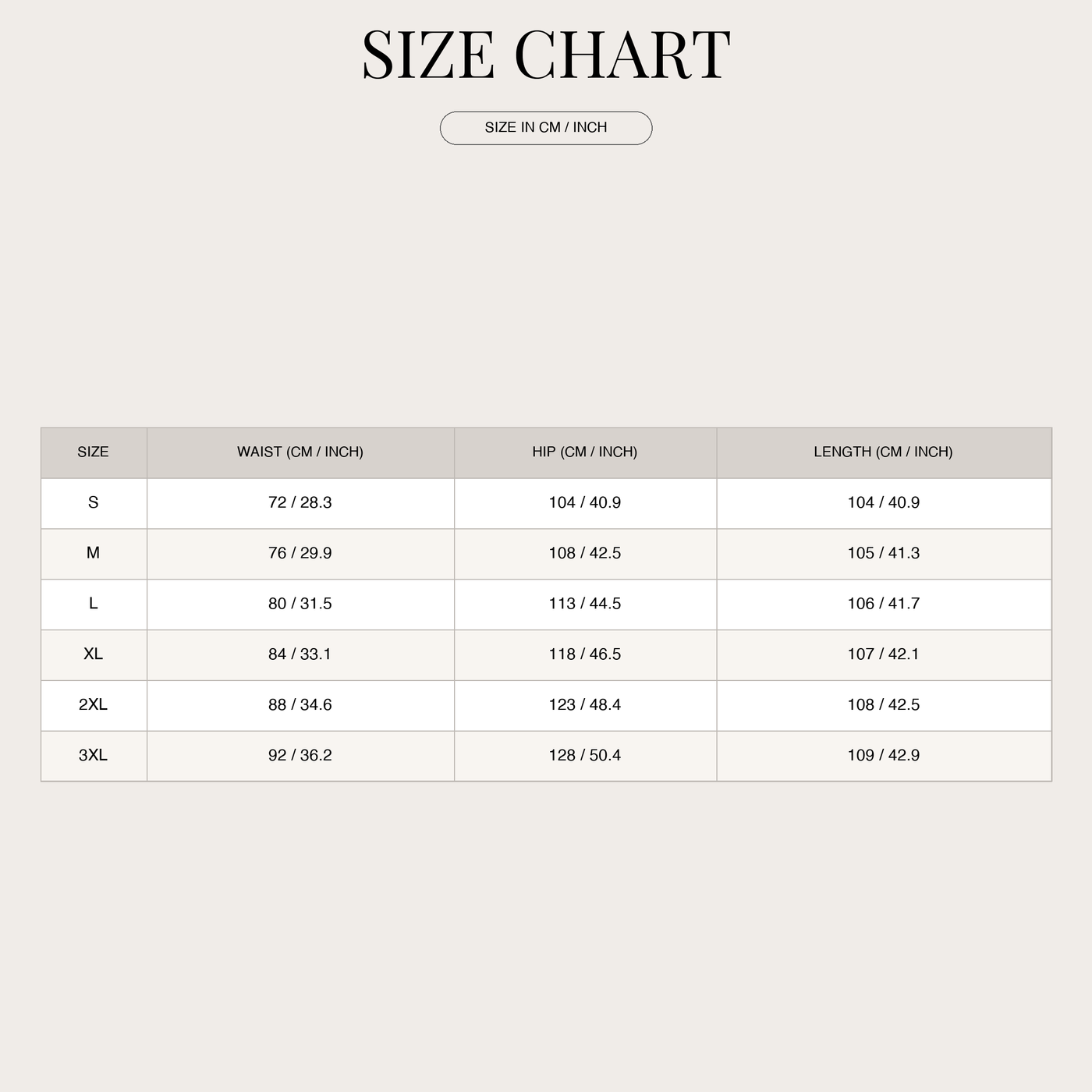 Ανδρικό λινό παντελόνι σε ίσια γραμμή size chart