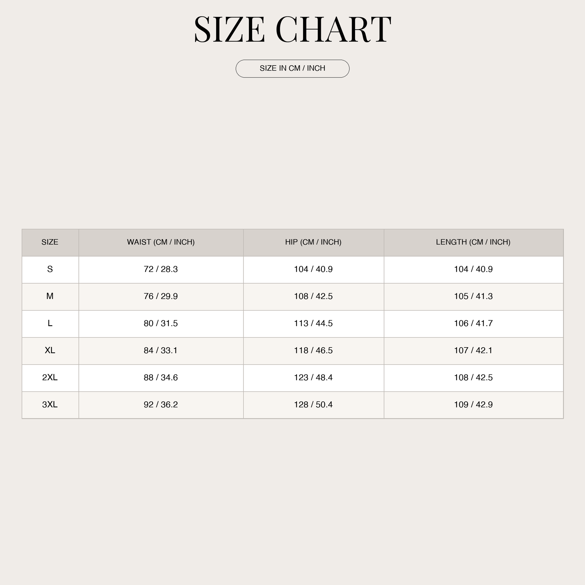 Size chart