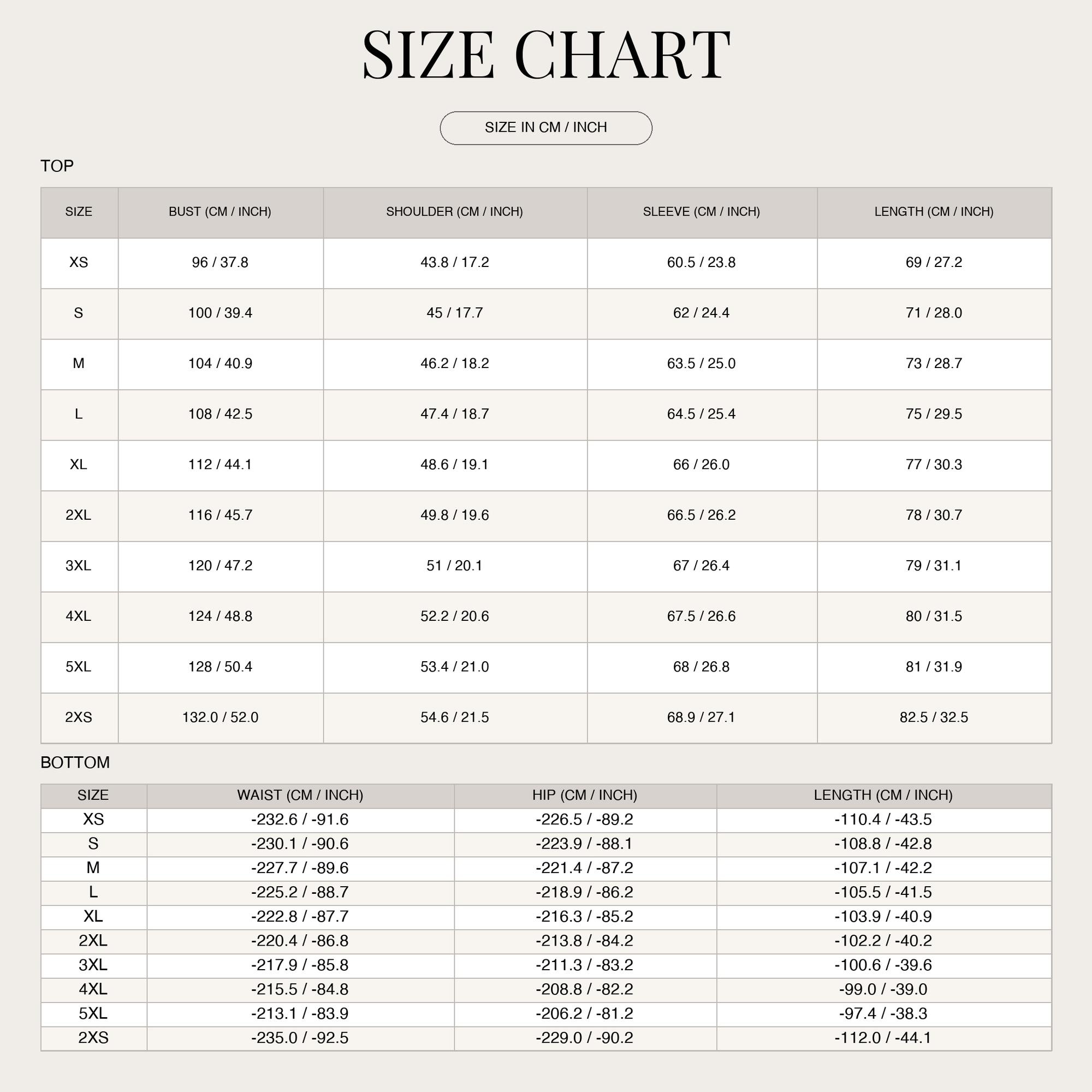 Size chart
