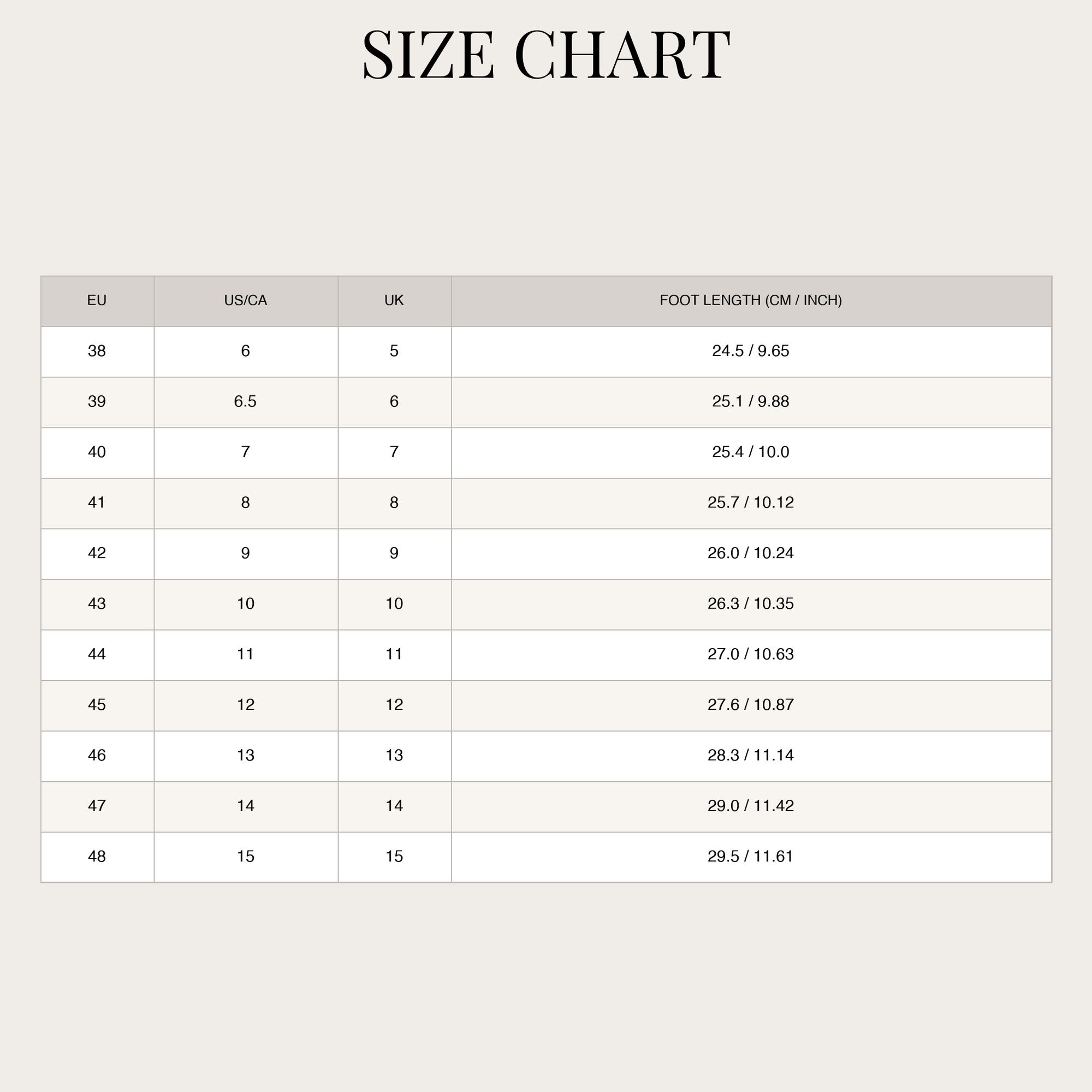 Size chart