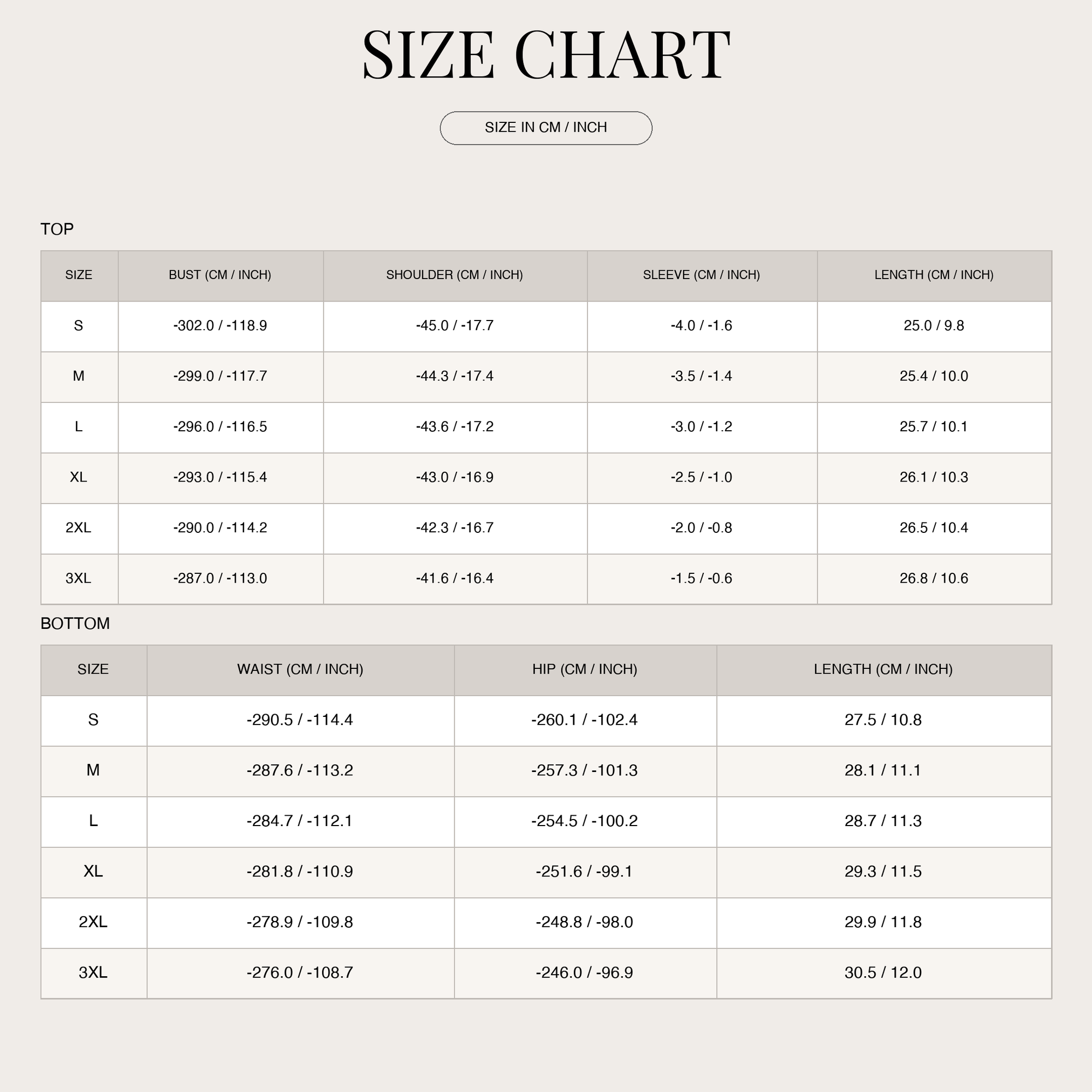 Size chart