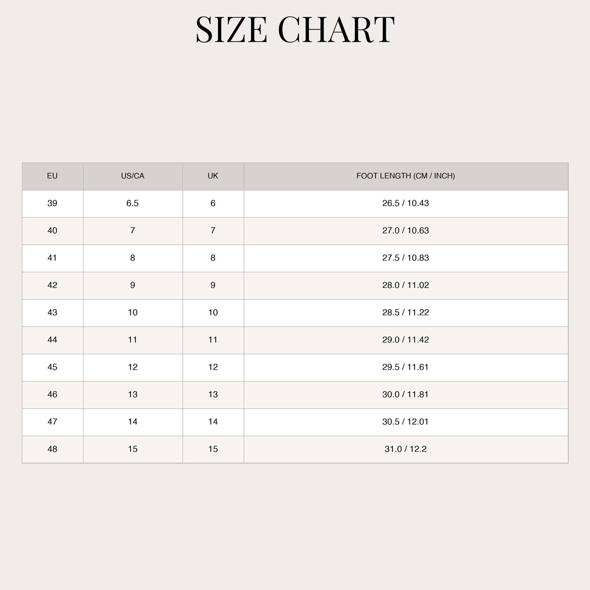 Size chart