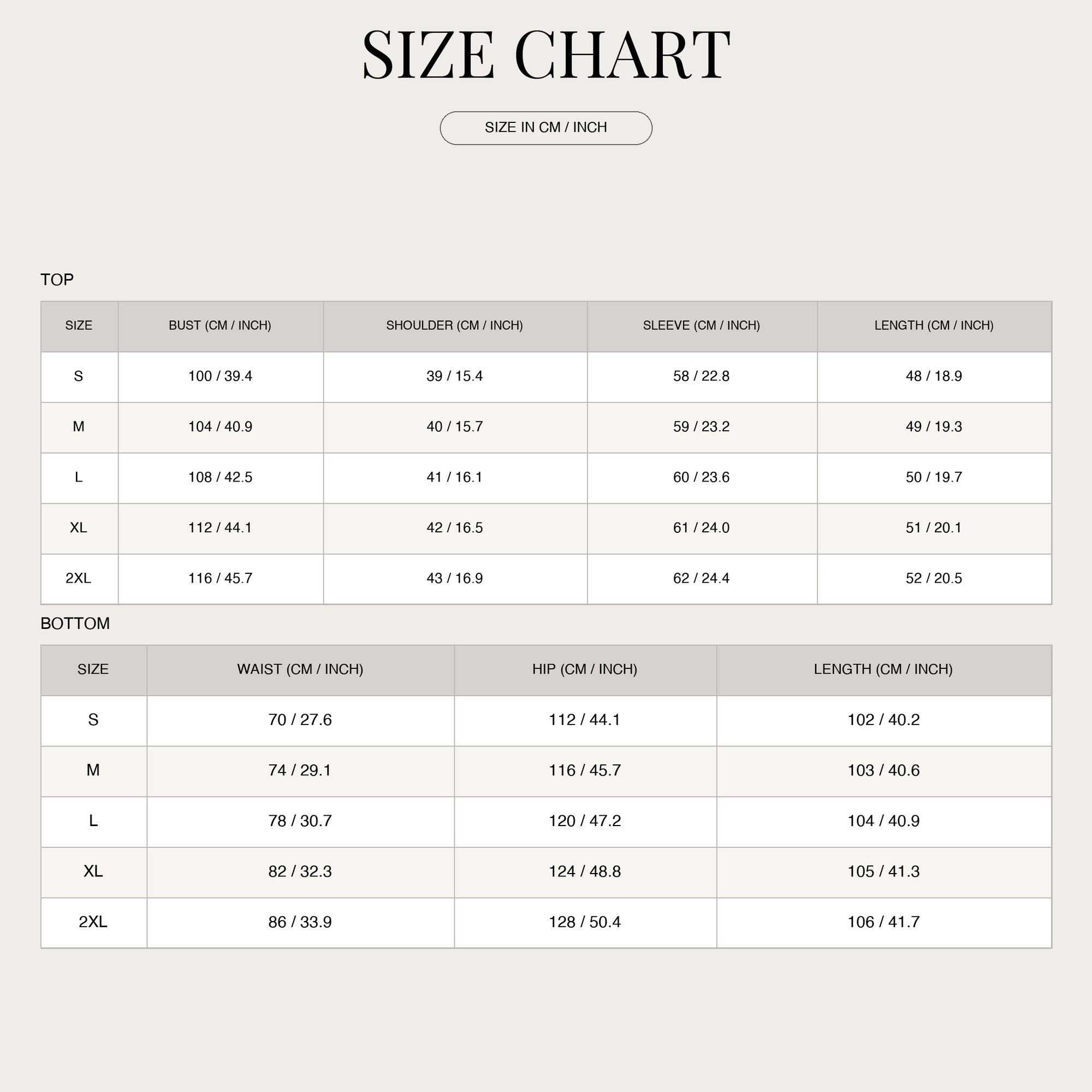 Size chart