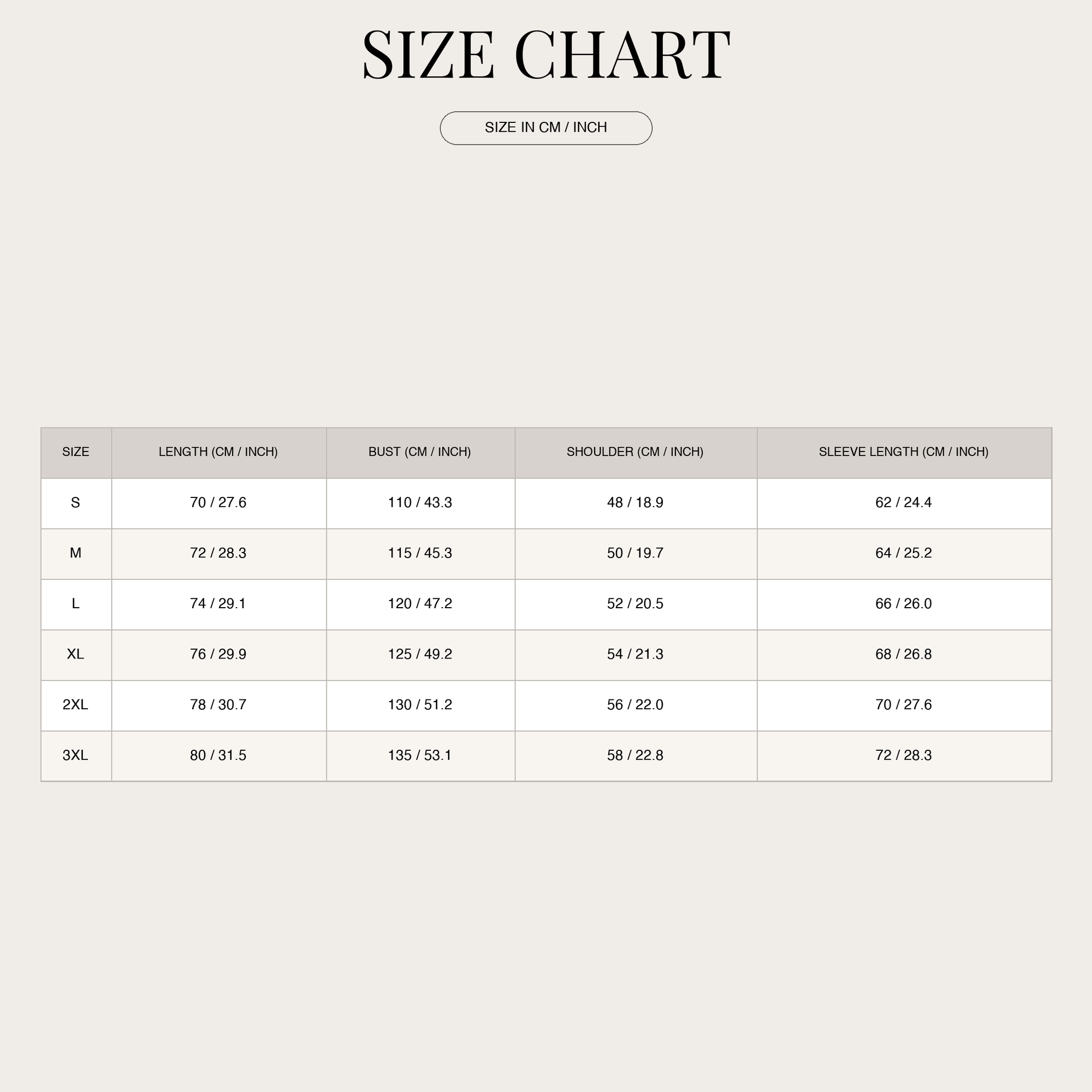 Size chart