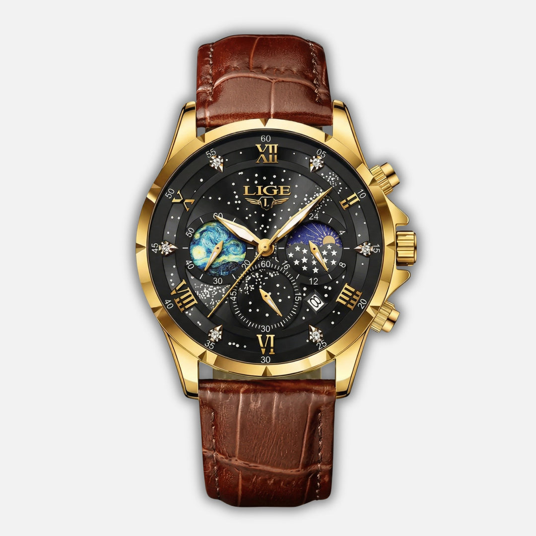 Mondphasen Chronograph Armbanduhr mit Datum für Herren
