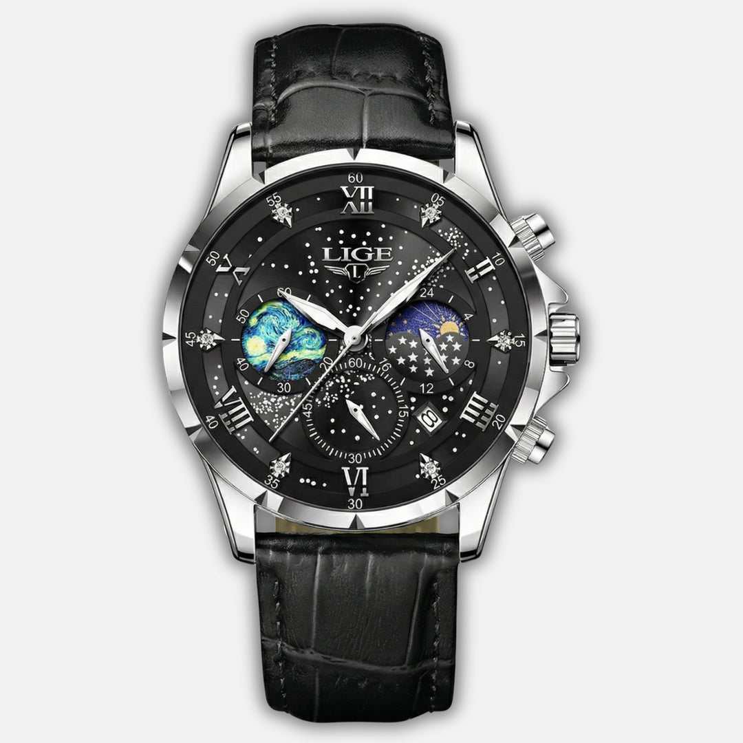 Mondphasen Chronograph Armbanduhr mit Datum für Herren