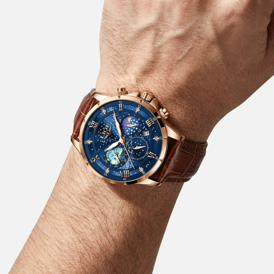 Mondphasen Chronograph Armbanduhr mit Datum für Herren