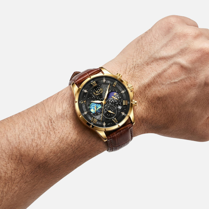 Mondphasen Chronograph Armbanduhr mit Datum für Herren
