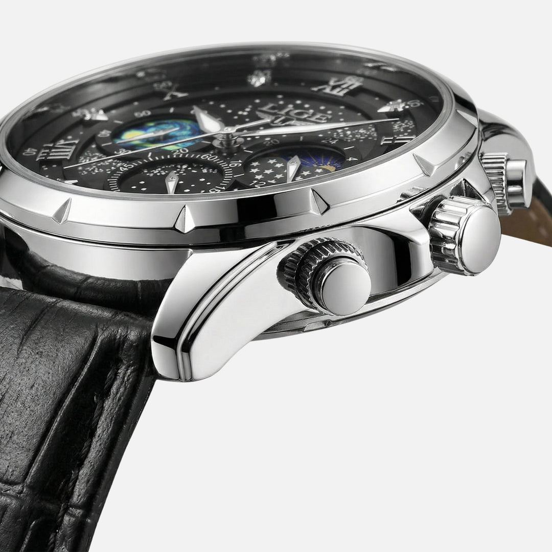 Mondphasen Chronograph Armbanduhr mit Datum für Herren