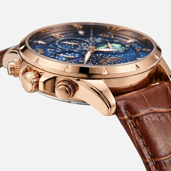 Mondphasen Chronograph Armbanduhr mit Datum für Herren