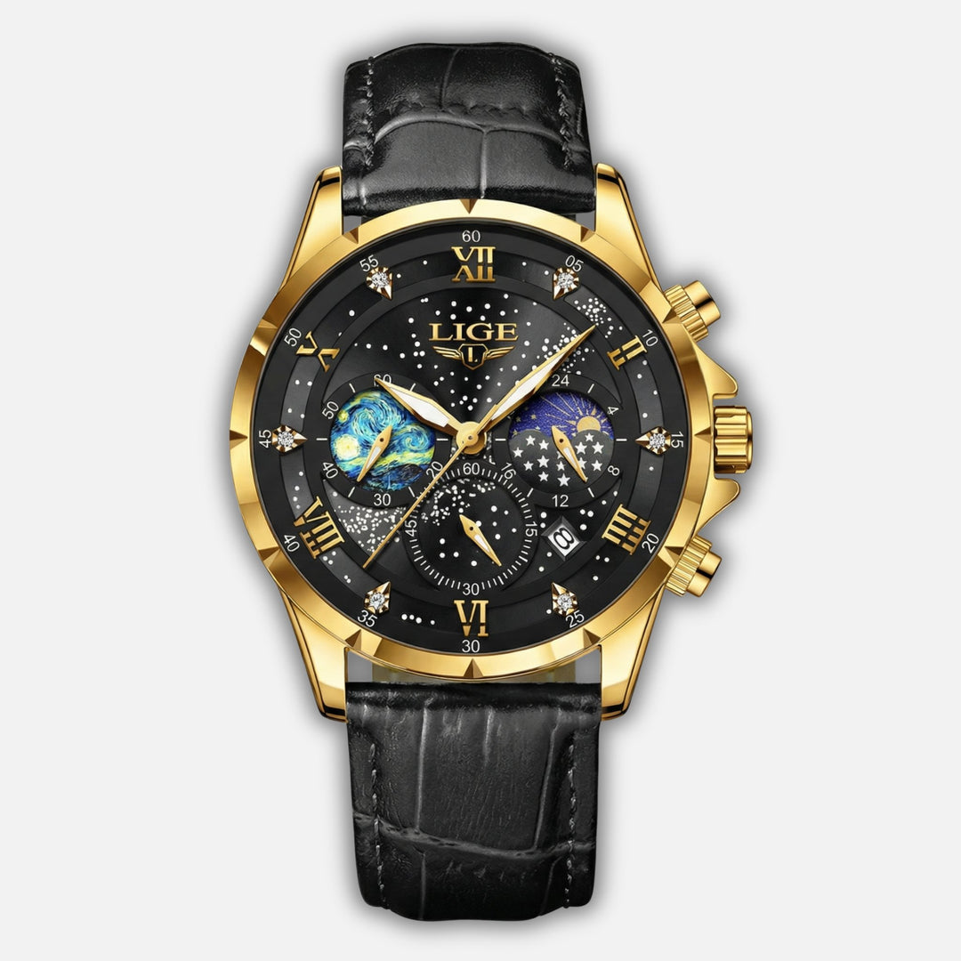 Mondphasen Chronograph Armbanduhr mit Datum für Herren