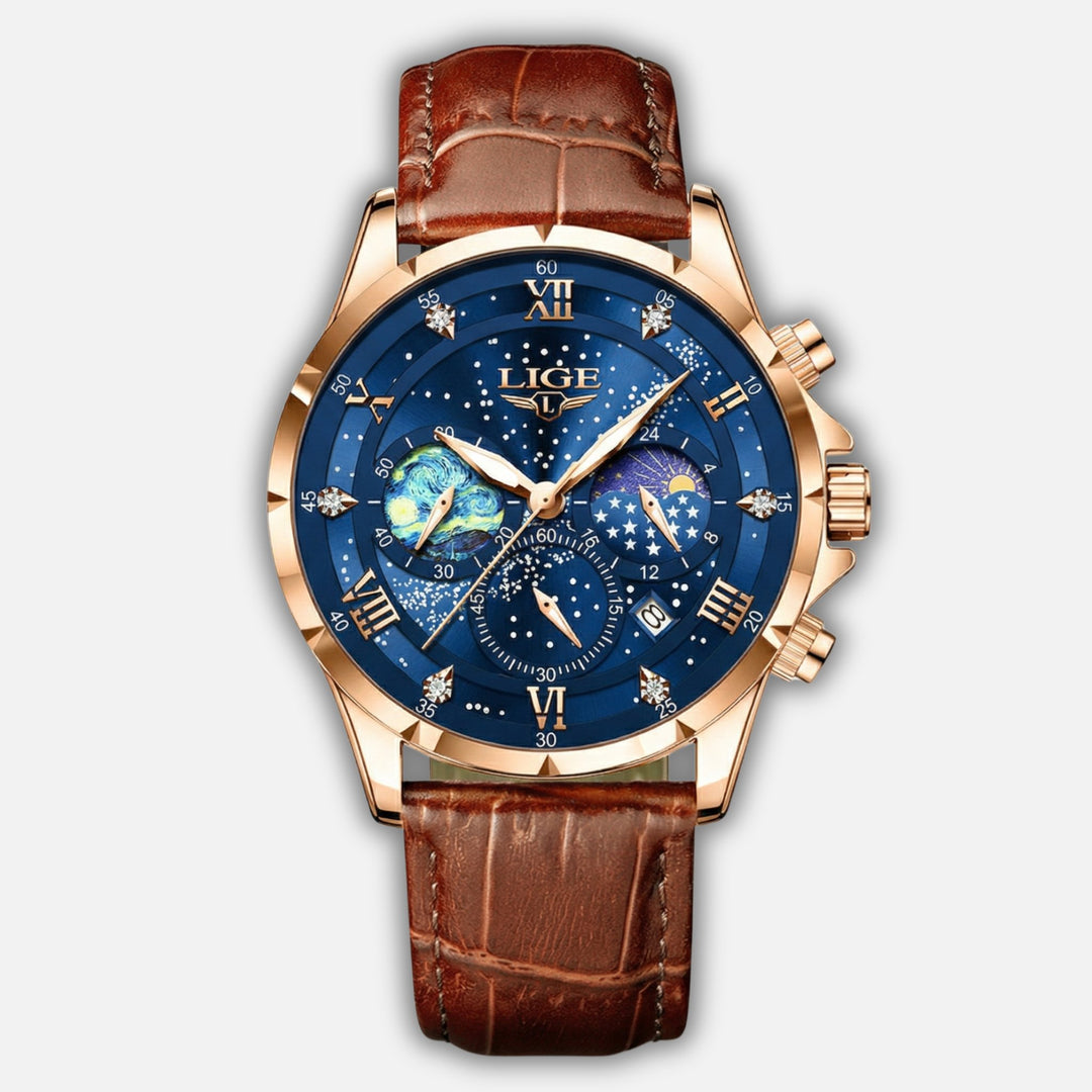 Mondphasen Chronograph Armbanduhr mit Datum für Herren