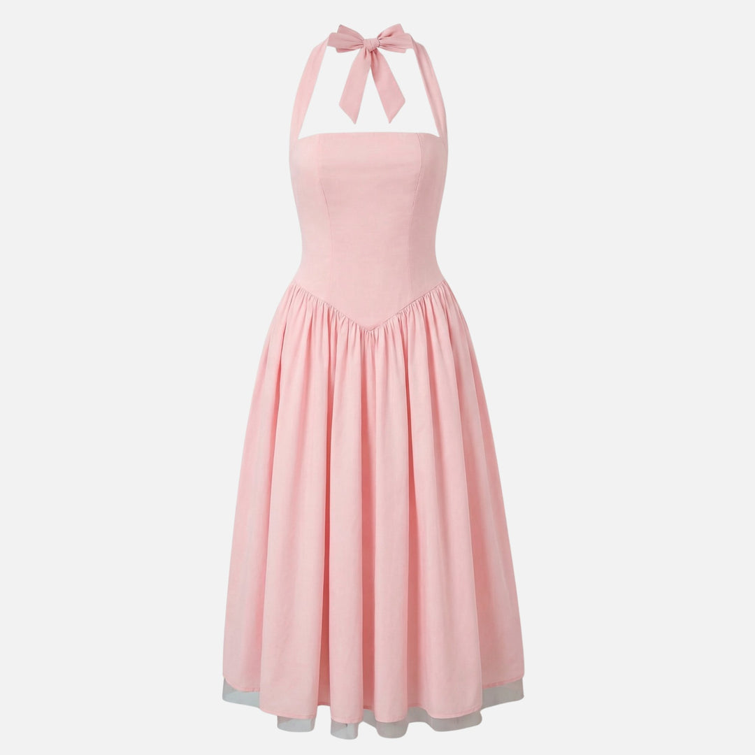 Abito midi con scollo halter e gonna svasata da donna