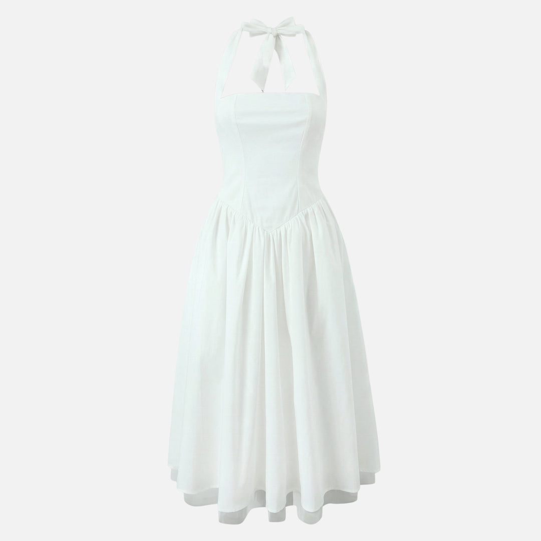Abito midi con scollo halter e gonna svasata da donna