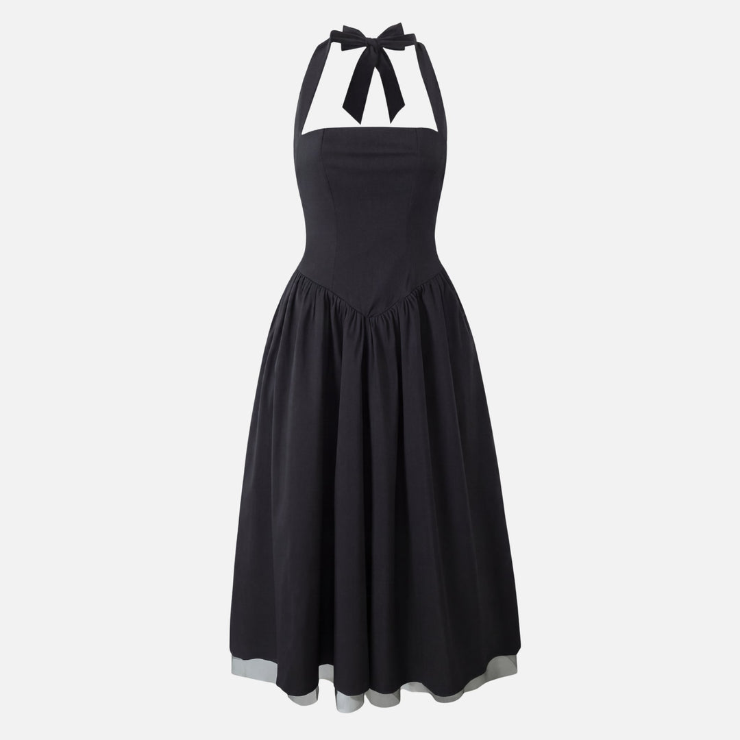 Abito midi con scollo halter e gonna svasata da donna