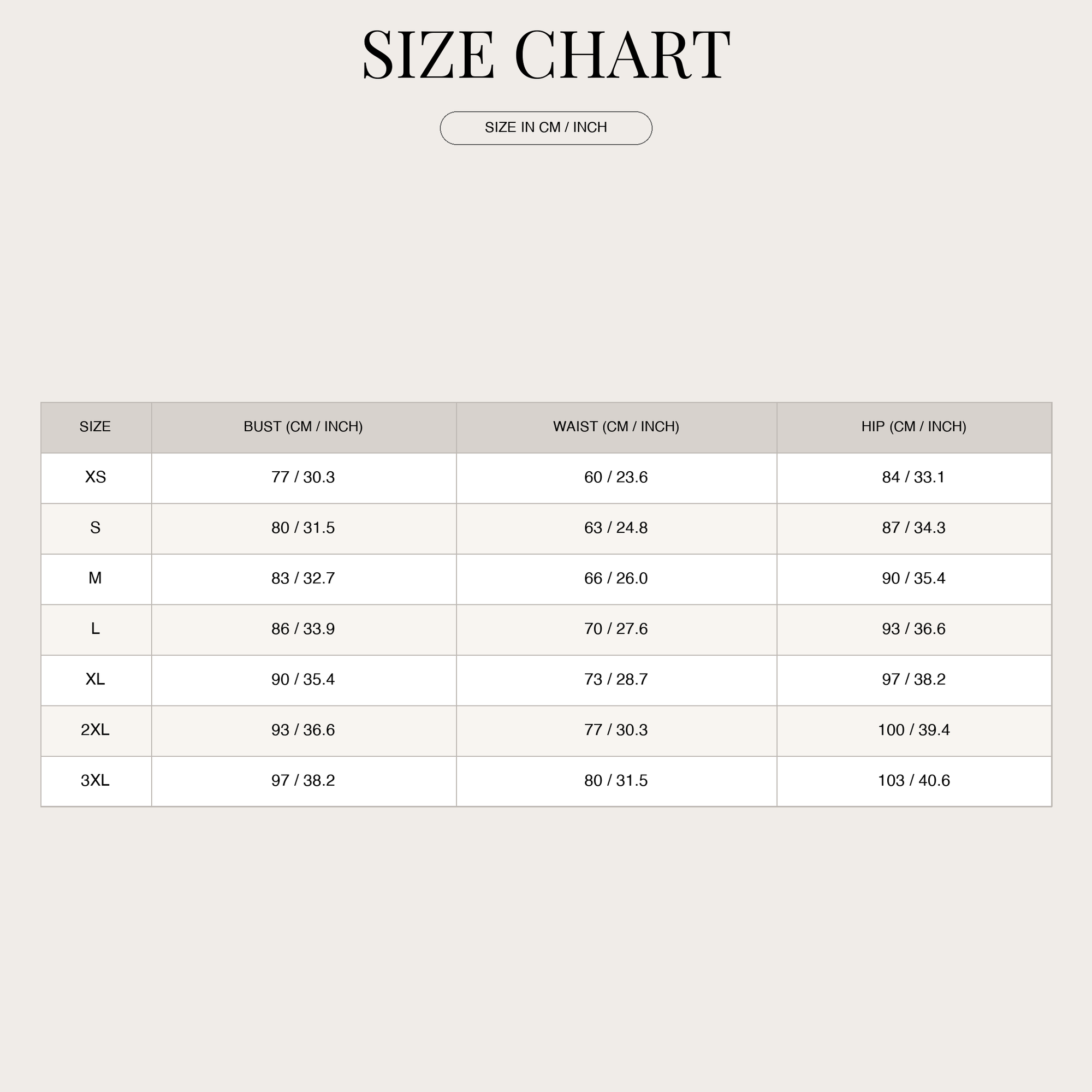 Size chart