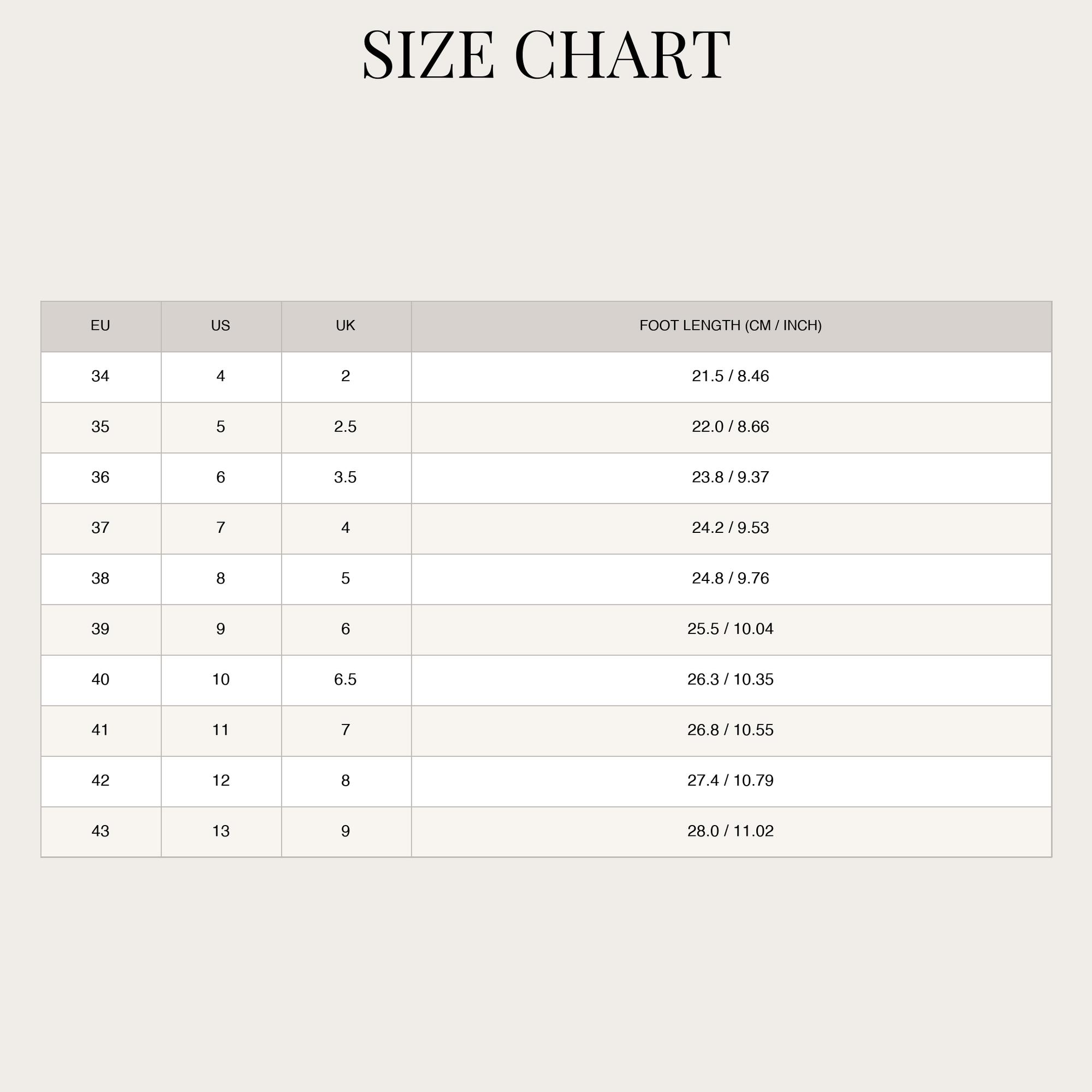 Size chart