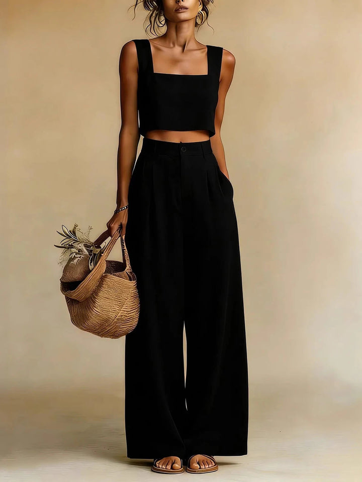 Palazzohosen_Set_fuer_Damen_Crop_Top_mit_weitem_Bein_2