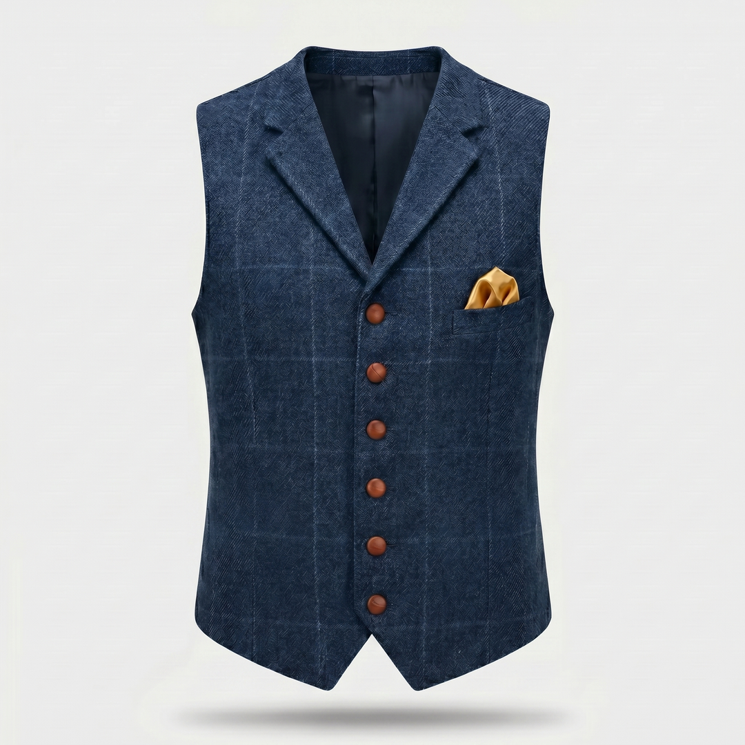 Checked tweed vest with lapels for men