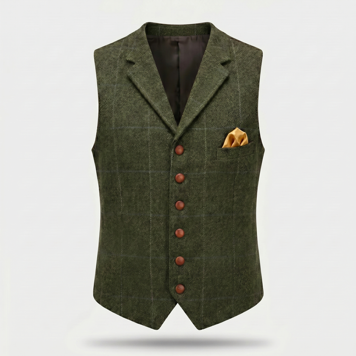 Checked tweed vest with lapels for men