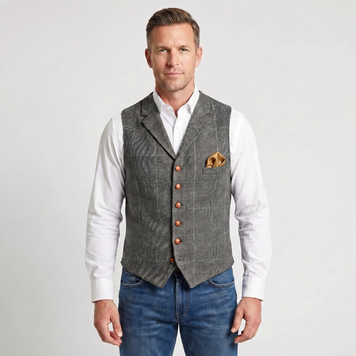 Checked tweed vest with lapels for men