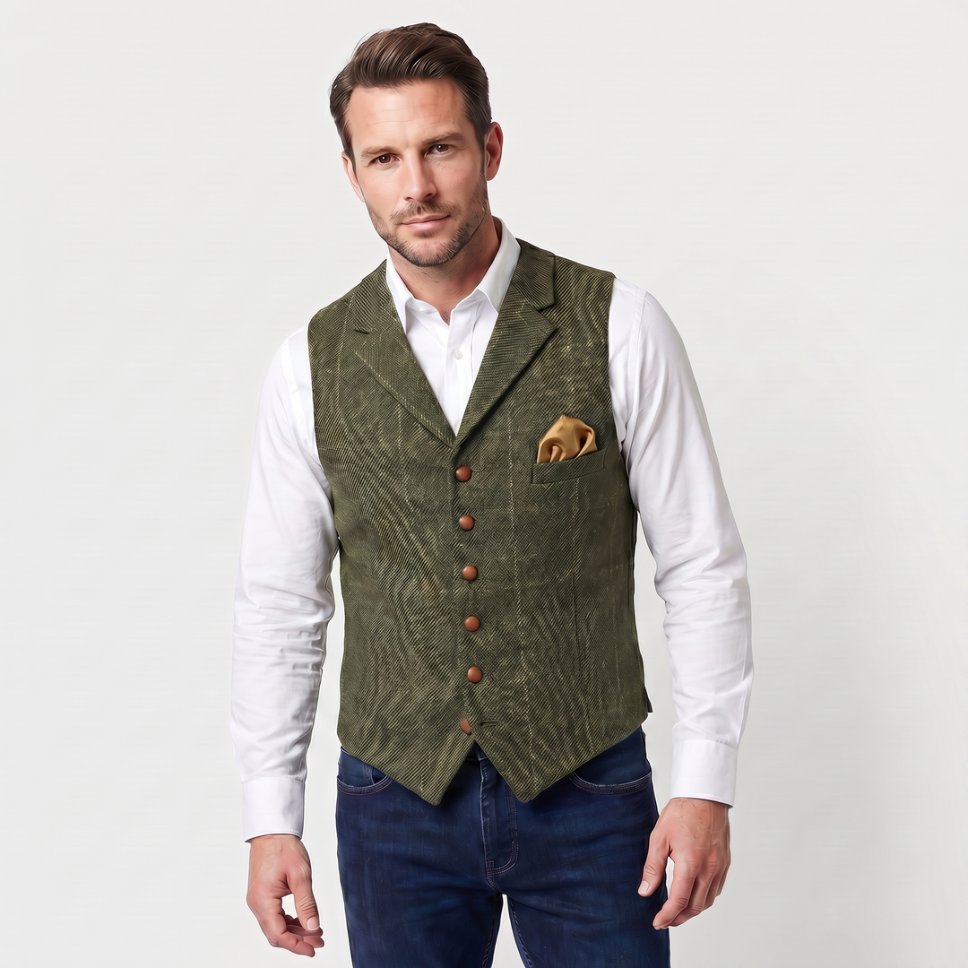 Checked tweed vest with lapels for men