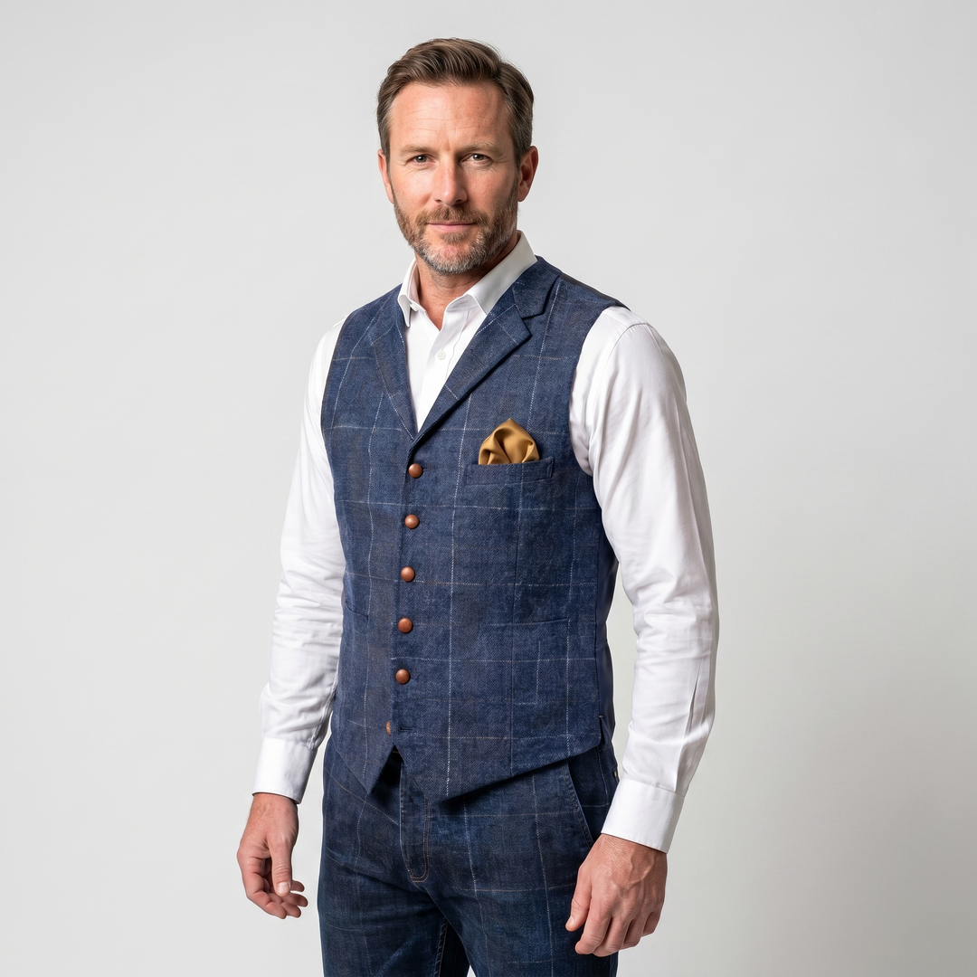 Checked tweed vest with lapels for men